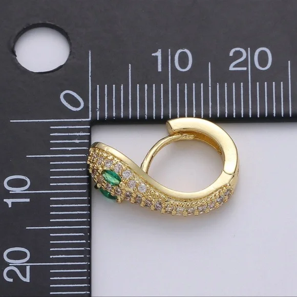 Snake Head Emerald CZ Hoop Earrings - Picture 6 of 6